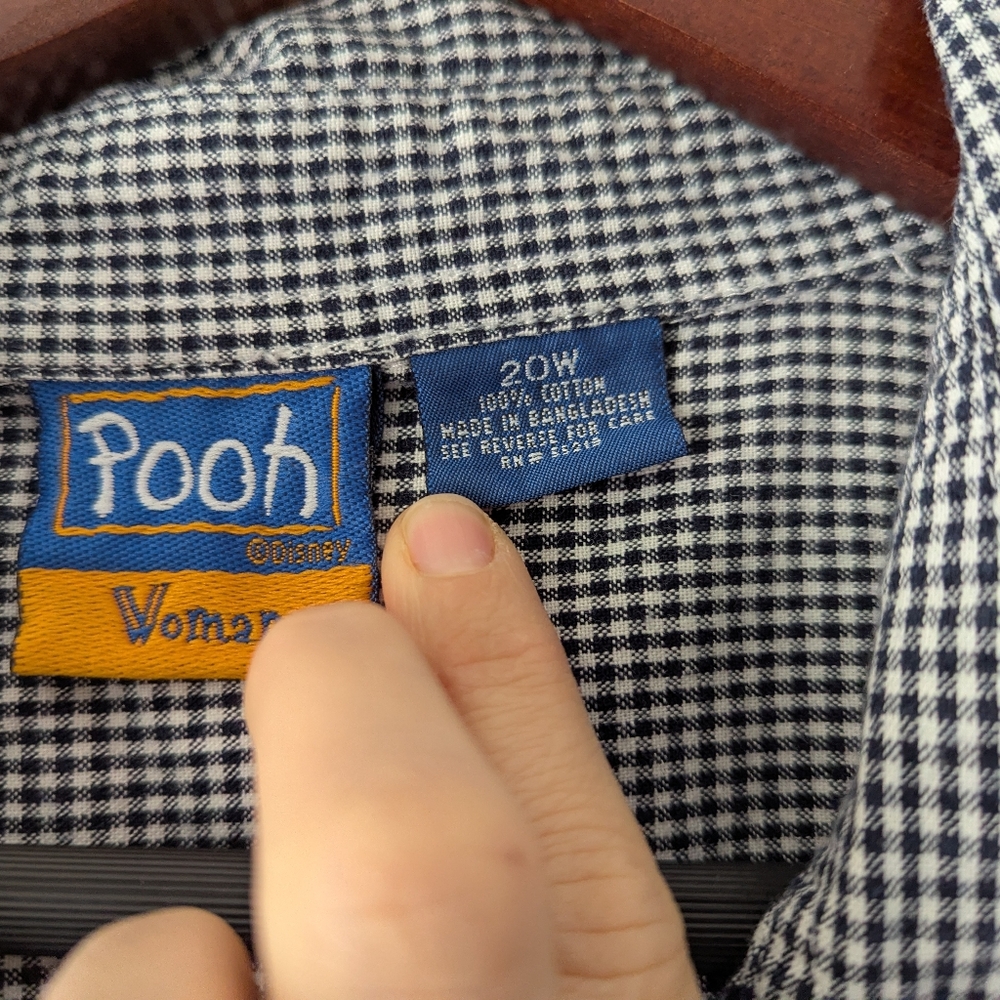 Vintage Disney Winnie the Pooh Button Up Shirt Tigger Gingham Blue/White 20W - Picture 7 of 8